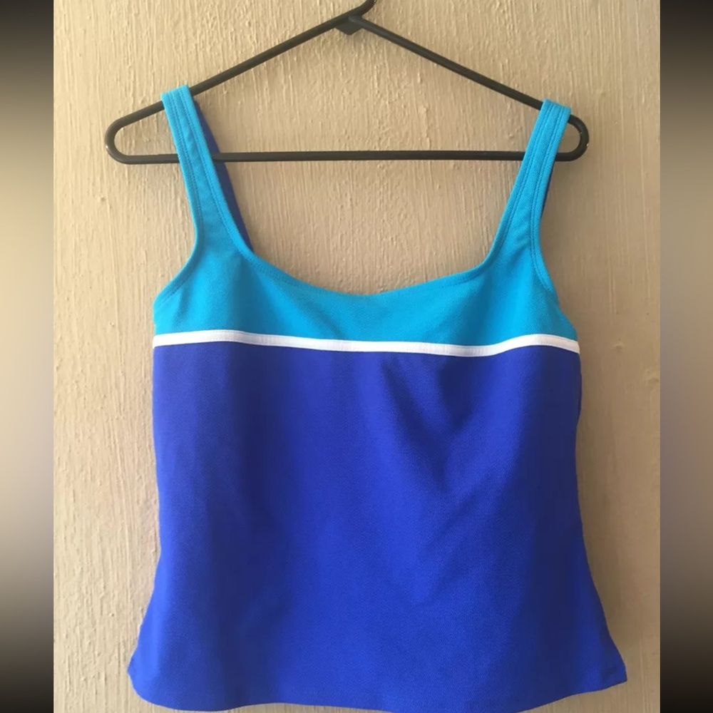 Lands End Women's Swim Tankini Top Size 16 Blue Color Block Vintage Style
